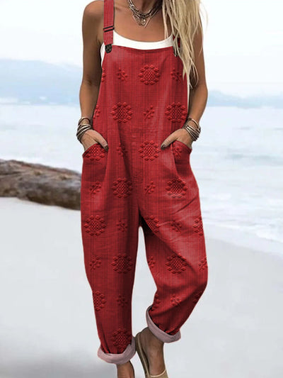 Women's Vintage Floral Pattern Art Print Casual 100% Cotton Wide Leg Jumpsuit
